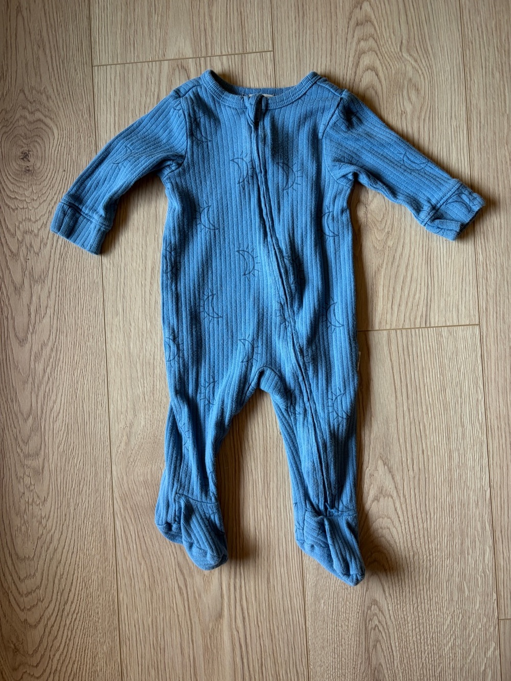 Rabbit + Bear Blue Ribbed Footed Baby One-Piece Sleeper